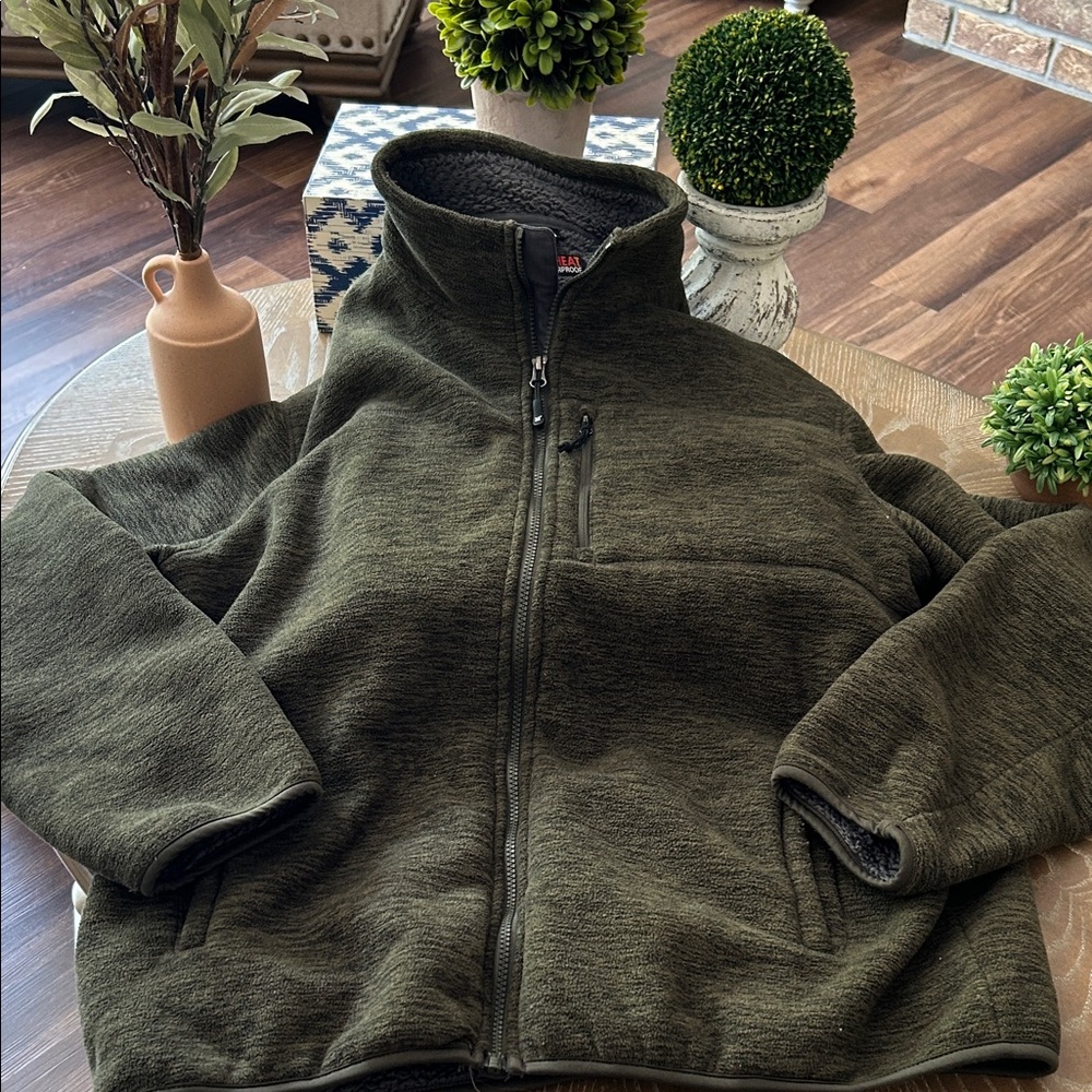 Menβs 32 Degrees Weatherproof Marled Forest Green Fleece Full Zip Jacket XL